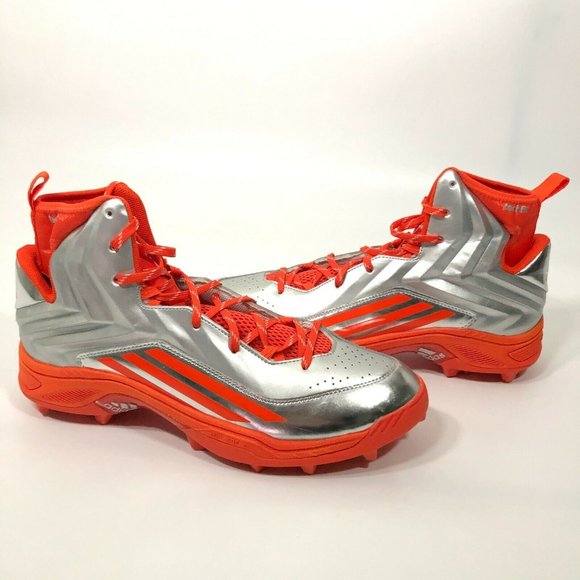 Adidas Mens Football Cleat Size 14 & 13 1/2 Silver Gray Orange High Rise AQ8640 - Picture 5 of 7